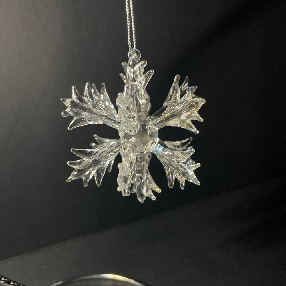 3d Blown/Pulled Glass Snowflake Christmas Ornament Unmarked